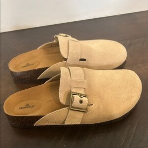 STAHEEKUM Crescent Slip on Tan Cow Suede Clog shoe 8